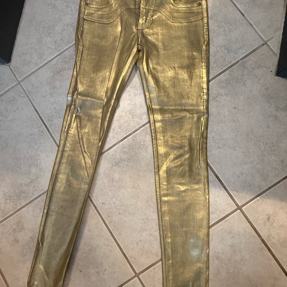Vintage Rare frankie B Gold Metallic Skinny Jeans - Picture 3 of 5